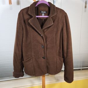 New York & Company Large‎ $84 Brown Warm Button Up Faux Suede and Sherpa Coat